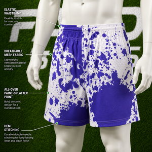 Shorts en mesh personnalisés à imprimé éclaboussures pour hommes, style streetwear, respirants, pour le basketball, motif tache d'encre violette, séchage rapide, pour la gym - Product Image 6