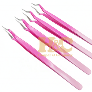 Professional Sustainable Anti-Magnetic Stainless Steel Pink Eyelash <b>Tweezers</b> for Lash Extension 12-14cm - Product Image 5