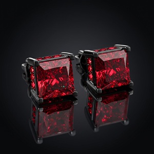 Pendientes de Lujo para Hombre con Circonita Roja, Corte Princesa, Piedra Rubí, Plata de Ley 925, Estilo Hip Hop - Product Image 2