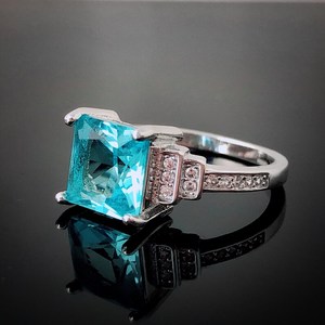 Anillo de compromiso y promesa de boda Ava Aquamarine Solitaire de plata de ley con piedra preciosa, regalo para mujer - Product Image 4