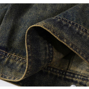 Veste en jean pour homme de haute qualité, 100% coton molletonné, style vintage délavé, effet soleil, toile cirée, col rabattu - Product Image 5