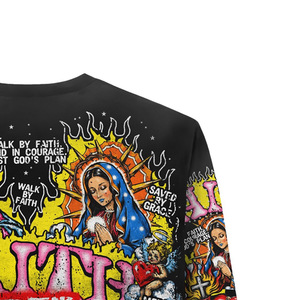 Custom Print Long Sleeve T-Shirt Men's Street Style O-Neck Regular Fit <b>Black</b> Polyester - Product Image 3