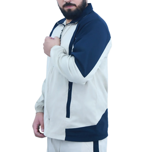 Ensemble de survêtement sportif bleu marine et blanc pour homme, fermeture éclair intégrale, respirant, en polyester et coton, coupe classique, poches latérales, idéal pour le printemps - Product Image 2