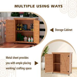 Outdoor Patio Potting Bench with Storage Cabinet and Metal Table Top <b>Work</b> <b>Station</b> Table - Product Image 3
