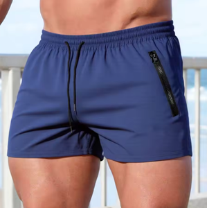Shorts de bain pour hommes, couleur unie, décontractés, pour la plage, séchage rapide, pour la course à pied, la remise en forme, la salle de sport, avec poche zippée - Product Image 2