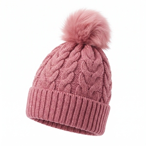Bonnet d'hiver unisexe rose chaud côtelé en tricot épais avec pompon doux, personnalisable pour l'extérieur par temps froid - Product Image 3