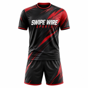 ชุดฟุตบอลแบบกำหนดเอง เสื้อทีมฟุตบอล ชุดกีฬาระบายอากาศ เสื้อเจอร์ซีย์ขาสั้น 100% โพลีเอสเตอร์ คอวี เอวยางยืด รับผลิตตามแบบ (OEM) - Product Image 4