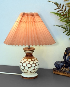 Hand-carved ball wood <b>table</b> lamp peach pleated shade unique decorative <b>bedside</b> light for nursery living room wholesale OEM - Product Image 6