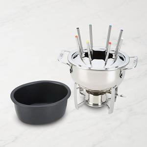 Ensemble de fondue en acier inoxydable de qualité supérieure, poli miroir, pour fromage et chocolat, avec fourchettes à code couleur et support de brûleur - Product Image 2