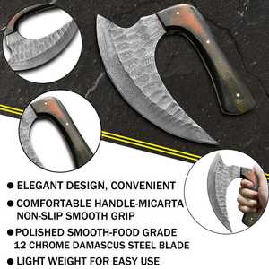 Custom Handmade Damascus Steel Pizza Cutter Wheel Ulu Knife Premium Wooden Handle Kitchen Axe with Genuine Leather Sheath - Product Image 5