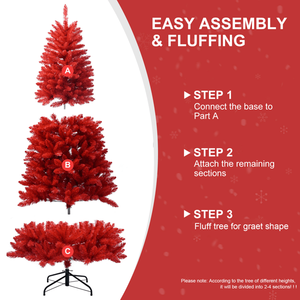 Premium 5ft Artificial Christmas Tree with 624 PVC Branch Tips Hinged Foldable Base Indoor Use Red Decor for Holiday Decorating - Product Image 2