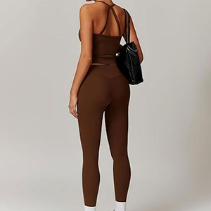 Ensemble de yoga 2 pièces très demandé : débardeurs sans coutures et leggings taille haute pleine longueur, couleur unie, pour le yoga, le fitness et la gym - Product Image 3