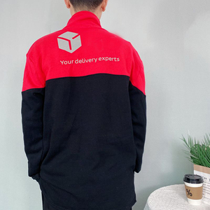 Pull de travail à demi-zip pour livreurs, uniforme de coursier rouge et noir en polycoton - Product Image 2