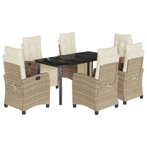 Set da pranzo da 7 pezzi in Poly Rattan Beige con cuscini Set da giardino - Product Image 2