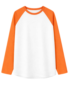 Camiseta de Manga Larga Raglán Naranja y Blanca Personalizada para Hombre, Algodón Casual, Cuello Redondo en Contraste, Estilo Béisbol, Fabricante y Proveedor OEM - Product Image 1