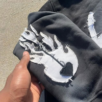 Fabricant de vêtements sur mesure : Ensemble de survêtement pour homme en coton épais, comprenant un sweat à capuche zippé intégral et un pantalon de survêtement évasé, avec broderie effet vieilli