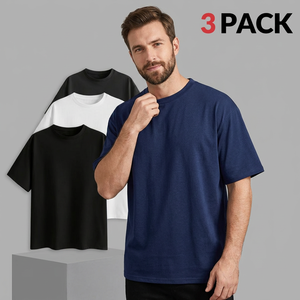 T-shirt à manches courtes pour homme, 100% coton, lot de 3, couleur unie, col rond, coupe classique, respirant, jersey tricoté, écologique - Product Image 2