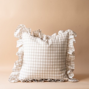 100% Cotton Woven Solid/Striped Ruffle Pillow Covers | <b>Throw</b> Cushion Covers Removable Washable Zipper Closure | Europe Decor - Product Image 1