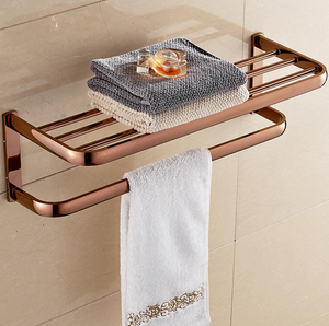 Ensemble de salle de bain moderne mural Daystar Trade en cuivre brossé or rose, 4 pièces, écologique, avec porte-serviettes, étagère et double barre à serviettes - Product Image 4