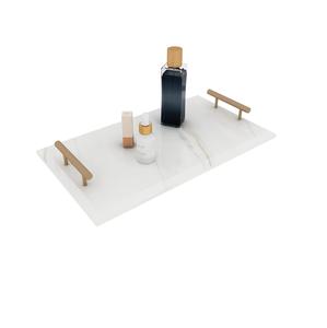 Natural Marble Decorative <b>Tray</b> with Metal Handle Handmade <b>Vanity</b> Jewelry Organizer - Product Image 6
