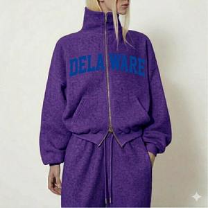 Chaqueta Deportiva Extra Grande para Mujer, con Cierre Completo, Diseño Gráfico Delaware en Morado y Azul, Informal, de Manga Larga, para Invierno - Product Image 1