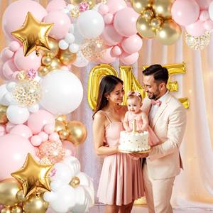 Kit de Décoration Joyeux Anniversaire ONE - Pack Combo 58 Pièces Rose Or Blanc avec Guirlande Lumineuse en Aluminium - Product Image 6