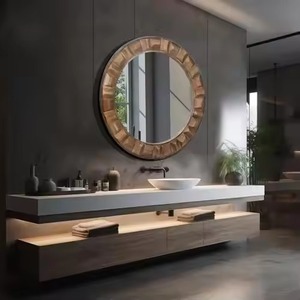 REHMAN CRAFT Brown Wood <b>Round</b> Wall <b>Mirror</b> Handmade Contemporary Design <b>for</b> <b>Bathroom</b> Decoration - Product Image 2