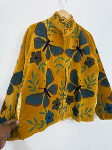 Wholesale Handmade Floral Embroidery <b>Velvet</b> Lightweight Blouson Mandarin Collar Boho Vintage Open Front Winter <b>Women</b> <b>Jacket</b> - Product Image 4