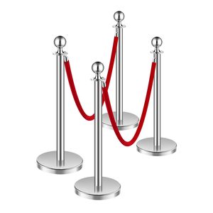 4 barriere per il controllo della folla, pali in acciaio inossidabile con 2 corde in velluto rosso, attrezzature per servizi di ristorazione e alberghieri - Product Image 1