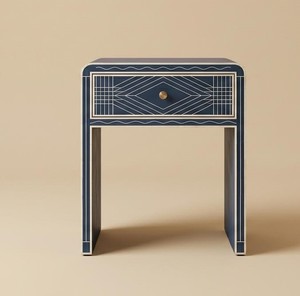 Designer Handmade Bone Inlay Nightstand with 2 <b>Drawers</b> Luxury Bedside Cabinet Floral Pattern <b>Side</b> Table for Home Hotel Furniture - Product Image 2