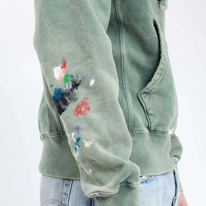 Men's Regular Fit Hooded Sweatshirt Green Cotton French Terry Hand Embroidery Casual Winter Streetwear 300g Quick Dry <b>Acid</b> <b>Wash</b> - Product Image 3