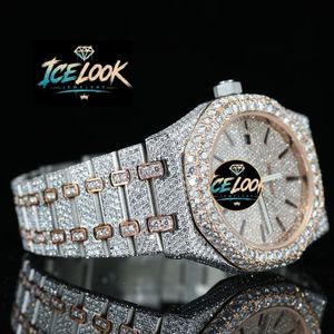 Reloj Mecánico de Buceo Analógico de Acero Inoxidable con Aspecto de Hielo, Esfera de Cristal de Zafiro, Bisel con Diamantes, Tono Dorado, Joyería de Moda - Product Image 4