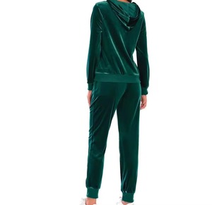 Conjunto de 2 piezas de chándal de terciopelo para mujer, estilo urbano, hip hop, informal, para correr, teñido liso, con cremallera, corte ajustado, venta al por mayor - Product Image 4