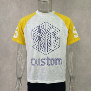 T-shirt à manches courtes pour homme, imprimé géométrique personnalisé, col rond, jersey décontracté en coton respirant, coupe classique, blanc et bleu - Product Image 3