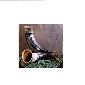 Corne à boire Viking Buffalo faite à la main en laiton naturel poli, mug à bière ou hydromel, bord doré, forme cloche, vintage, vente en gros, export - Product Image 1