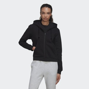 Sweat-shirt à capuche noir pour femme, manches longues, en polaire, couleur unie, longueur normale, design respirant avec poches, vêtements d'automne - Product Image 3