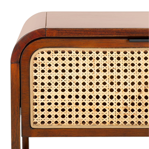 Mesa de Noche de Madera Maciza con Cajón de Ratán, Mesa Auxiliar para Dormitorio, Hotel y Apartamento - Product Image 5