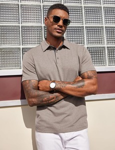 Suéter Deportivo de Algodón Beige al por Mayor, de Manga Corta, Cuello Acanalado, Ligero y de Secado Rápido para Hombre, OEM ODM - Product Image 6