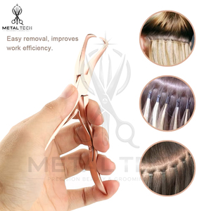 Pince à micro-anneaux en acier inoxydable plaqué or rose, à bec courbé, pour l'élimination des extensions capillaires, outil de salon professionnel - Product Image 2