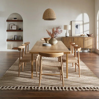 Table à manger rectangulaire moderne 8 chaises en teck avec tressage en jute finition naturelle hauteur réglable pliable pour hôtel restaurant salon