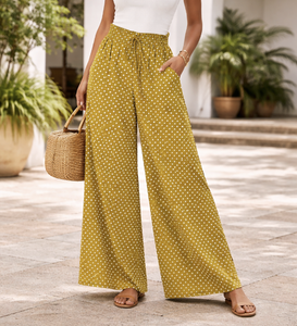 กางเกงเอวยางยืดลายจุด ผลิตในเวียดนาม รับผลิตเสื้อผ้าผู้หญิงแบบ OEM ODM ป้ายกำกับสั่งทำได้ ขายส่งเสื้อผ้า - Product Image 1