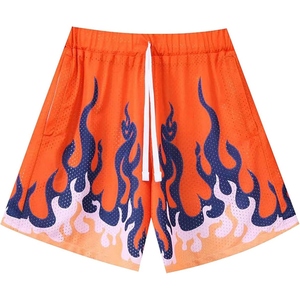 Shorts en mesh pour homme, design flamme, tissu à séchage rapide, streetwear décontracté, entraînement en salle de sport, course à pied, plage - Product Image 3