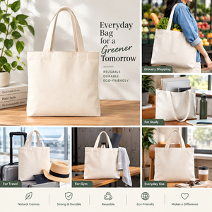 กระเป๋าผ้าแคนวาสขนาดใหญ่ หูหิ้วยาว ใช้ได้ทุกวัน - Product Image 3