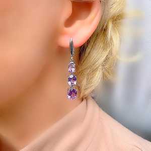 Boucles d'oreilles pendantes vintage en argent sterling avec améthyste véritable, bijoux élégants en pierre précieuse violette, pierre de naissance de février, cadeau de mariage - Product Image 4