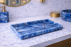 Juego de Accesorios de Baño de Lujo con Piedra de Ágata Azul, 5 Piezas: Dispensador de Jabón, Caja para Toallas de Papel, Bandeja, Portacepillos de Dientes, Jabonera - Product Image 5