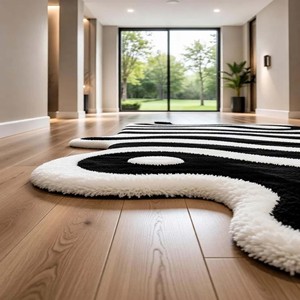 Modern Abstract Area <b>Rug</b> Black White Irregular Shape <b>Hand</b> <b>Tufted</b> Luxury <b>Rug</b> Soft Wool Designer <b>Rug</b> for Living Room Bedroom Decor - Product Image 3