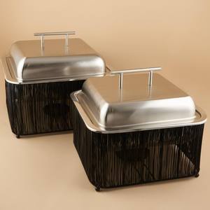 Plat à chafing carré moderne avec support en maille noire, chauffe-plats de buffet en acier inoxydable pour restaurants, hôtels et services de traiteur au Moyen-Orient - Product Image 2