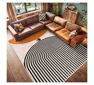 Alfombra Moderna Grande con Diseño Geométrico Impreso en 3D, Alfombra Decorativa Contemporánea con Líneas en Naranja Quemado y Negro para Dormitorio y Oficina - Product Image 3