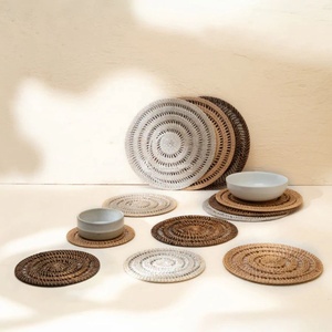 Bohemian Mixed Color Rattan <b>Wicker</b> Eco-Friendly Round <b>Placemat</b> Dining Table Serving Mat with Mixed Tones - Product Image 4