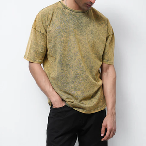 Camiseta de algodón de manga corta con cuello redondo y teñido anudado para hombre, estilo casual de punto liso, ajuste regular, amarillo y verde, tendencia mayorista 2026 - Product Image 2